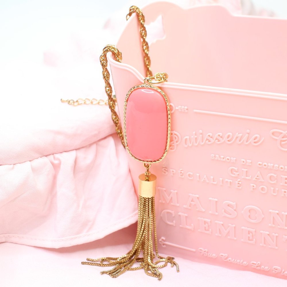 Simple Women's Coral Tassel Pendant Statement Necklace